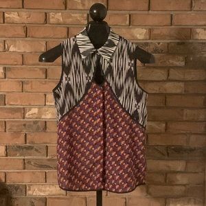NWT Bar III size small Sleeveless Burton Down Blouse with Western Print